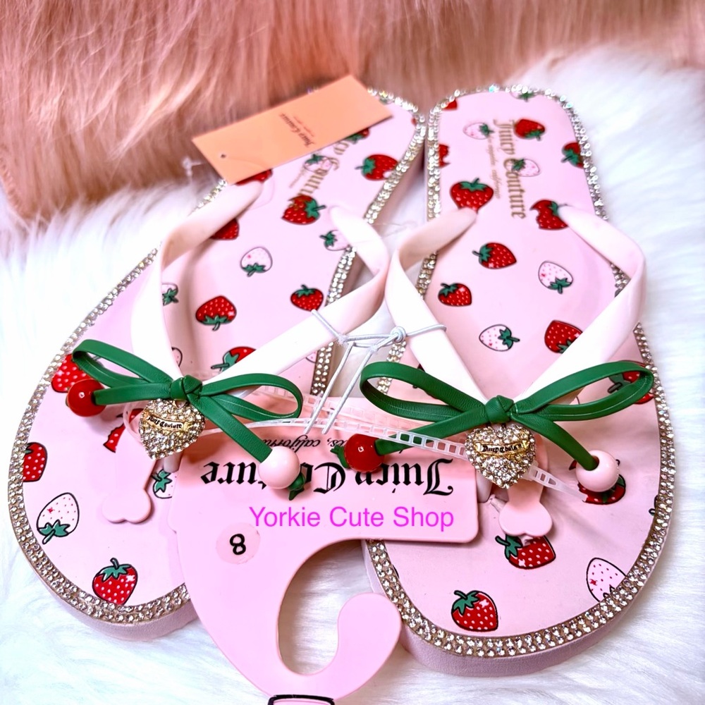 New Juicy Couture Pink Bling Starwberry Sandals/Flip Flops 🍓